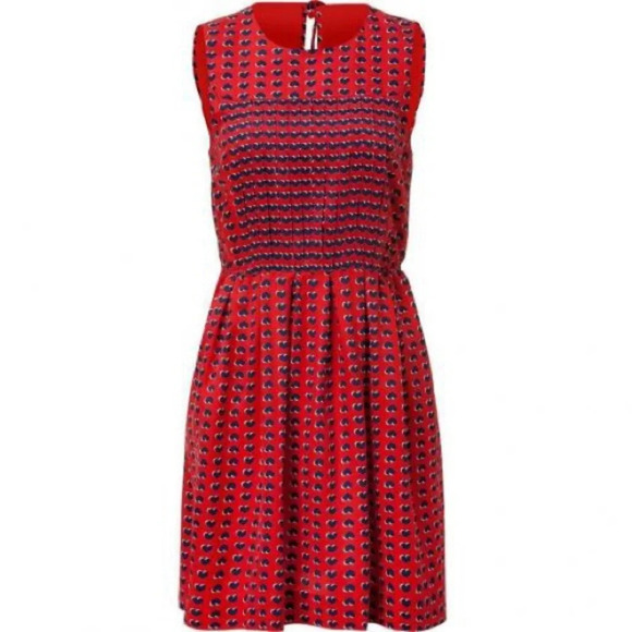 MARC by MARC‎ JACOBS Flame Scarlet Heart Printed Silk Dress in Multi - Picture 1 of 12